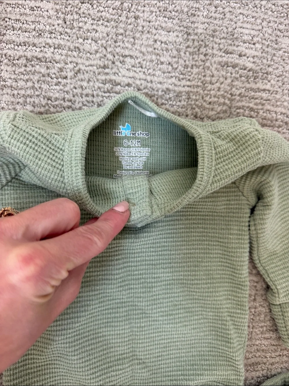 Little One Shop 6-12 M Ribbed Henley One-Piece and Pant Set - Gray & Mint